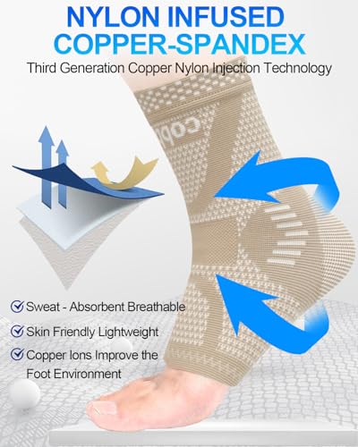 LISEPWU Copper Ankle Brace for Men & Women, Ankle Compression Sleeve 1 Pair - color: Skin-white, size: Small