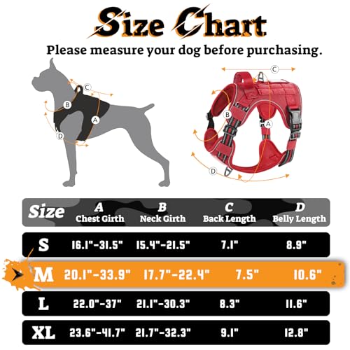 rabbitgoo Tactical Dog Harness Medium Sized, No Pull Service Pet Vest - color: Red, size: M(chest:20.1"-33.9",neck:17.7"-22.3",back:7.5")