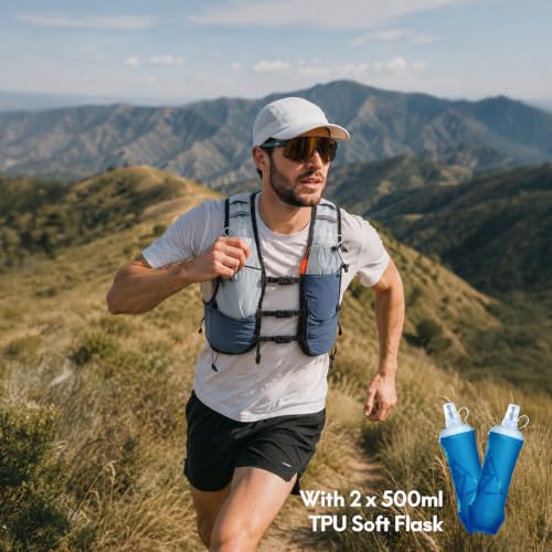 Haimont 8L Trail Running Hydration Vest with Soft Flasks - color: Grey, size: Medium