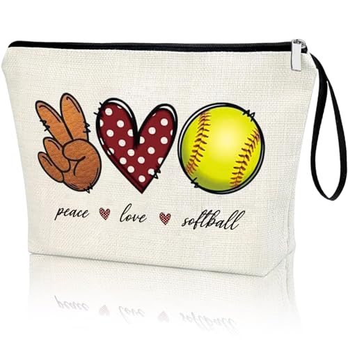 Softball Gifts for Women Girl Zipper Bag Funny Gifts for Softball Lover Softball Stuff Sport Season Gifts at the Games Day Makeup Bag Birthday Thanksgiving Christmas Gifts for Her Sister Friends BFF - style: Softball