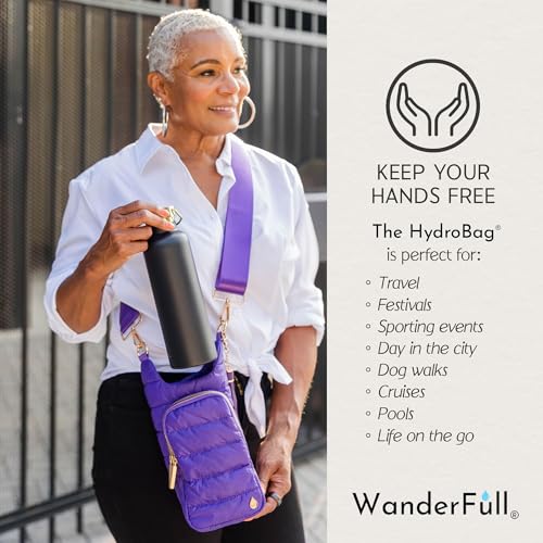 WanderFull Original HydroBag Crossbody Water Bottle Holder with Phone Pocket, Fits Water Bottles up to 32 oz - color: Dark Purple Matte