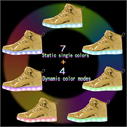 Hot Dingding Light Up Sneakers High Top LED Flashing Shoes, USB Rechargeable Glowing Luminous Shoes for Men Women Teens Halloween Party - color: Gold, size: 12 Women/9.5 Men