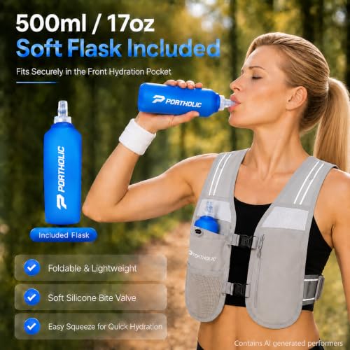 Running Vest for Women Men with 500ml Water Bottle |Adjustable Hydration Vest with Water Bladder |Reflective |Lightweight |Muti-Pockets - color: Grey(17oz Water Bottle)