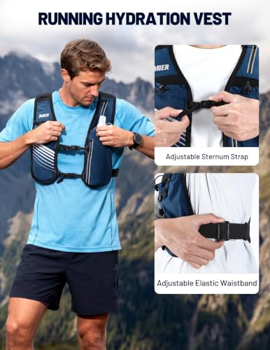 MIER Running Hydration Vest for Women Men, 500ml Soft Flask & Phone Holder - color: Blue, size: Medium-Large