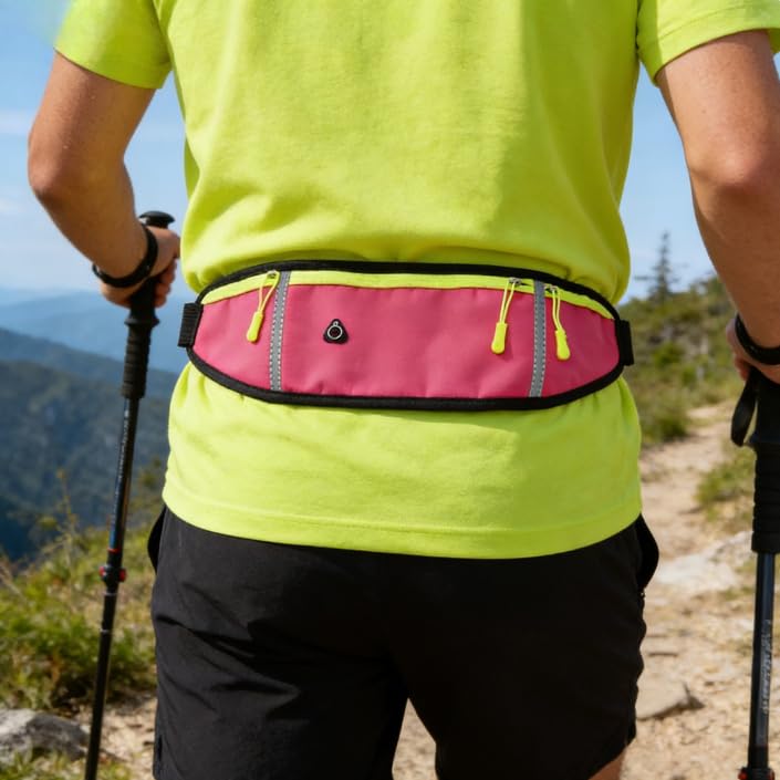 Sports Waist Pack with Water Bottle Holder – Reflective Running Belt with Multi Pocket Storage for Cycling and Exercise (Red) - color: Red