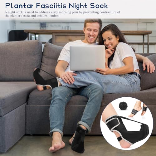 Adjustable Night Splint for Foot Drop & Plantar Fasciitis Relief, Soft Breathable Ankle Brace Support with Massage Ball for Achilles Tendonitis, Heel Spur, Flat Arch - size: Medium
