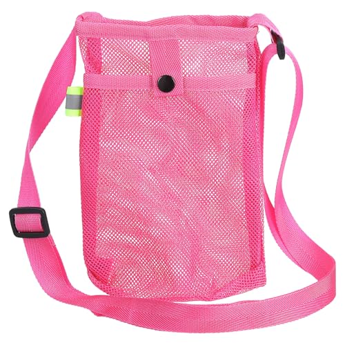 Uxcell Water Bottle Holder With Adjustable Shoulder Strap, Carrier Bag, Mesh Crossbody Carrier With Pocket for Sports, Hiking, Walking, Travel - color: Rose Red