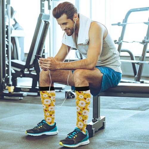 Wusikd Heartbeat Symbol Compression Socks for Women and Men Circulation Black Long Socks for Athletic Running 1 - color: Ladybug