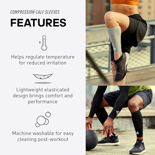 adidas Aeroready Compression Calf Sleeves, Lightweight, Moisture-Wicking Calf Compression Sleeves - color: White V1