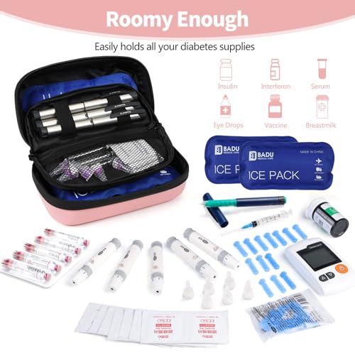 Insulin Cooler Travel Case TSA Approved Refrigerated Medicine Cooler for Travel w/Thermometer Temperature Diabetic Travel Case w/2 Reusable Ice Packs for Daily Life Trip, Pink - color: Pink