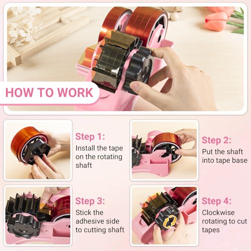 THINKLEARN Tape Dispenser with Scissors and Utility Knife, Light Pink - color: Light Pink
