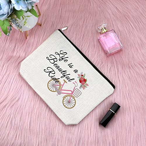 Bike Lovers Gift for Women Friend Makeup Bag Cycling Gift for Girl Daughter Cosmetic Bag Bicycle Presents for Bike Lover Rider Riding Presents for New Driver Birthday Christmas Travel Cosmetic Pouch