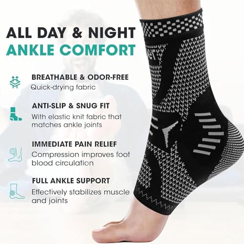 INDEEMAX Copper Ankle Brace Ankle Compression Sleeve Support Ankle Brace for Women & Men, Achilles Tendonitis Brace, Plantar Fasciitis, Sports, Silver Black, XL - color: Silver Black 2 Pack, size: X-Large
