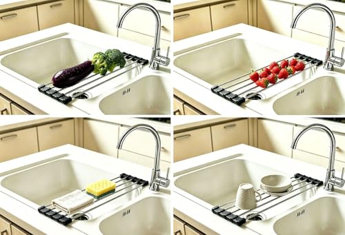Ahyuan Roll up Dish Drying Rack Over The Sink Kitchen Roll up Sink Drying Rack Portable Dish Drainer Foldable Dish Drying Rack (Black, 17.8''X3.7'') - color: Black, size: Rectangle 17.8 inches x 3.7 inches