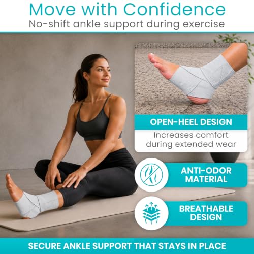 Vive Ankle Wrap (2 Pack) - Strap Heel Brace Stabilizer for Sprained Foot - color: Gray