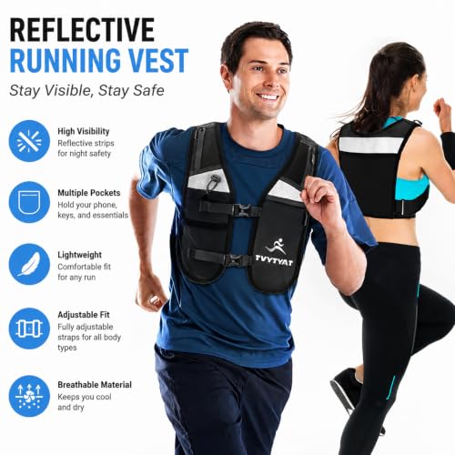 Jogging Vest for Men Women, Lightweight and Small Breathable Hydration Workout Vest with Multiple Pockets for Phones and Water Bottles （Reflective）
