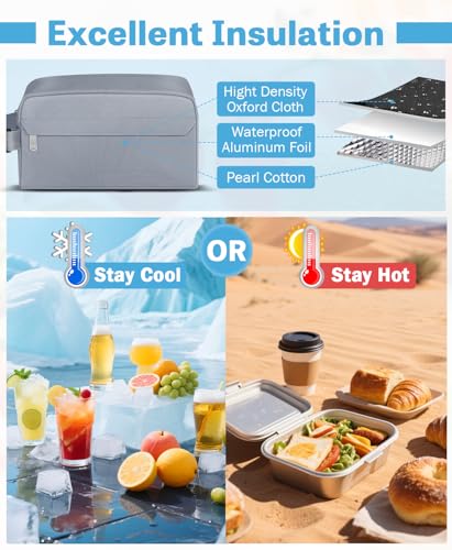 Small Insulated Lunch Bag: Reusable Small Lunch Box, Mini Soft Cooler Bag - color: Gray