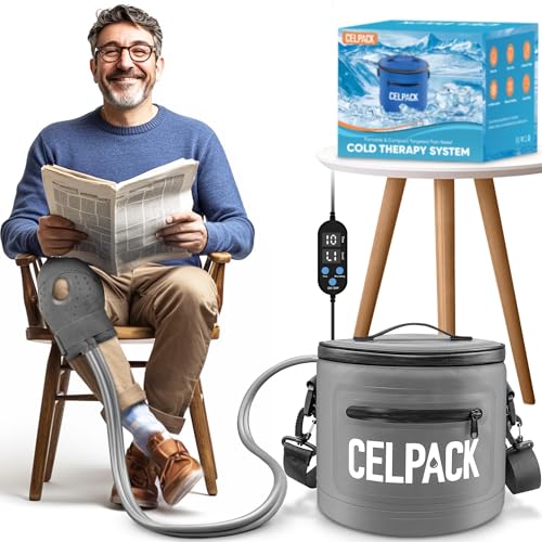 Portable Ice Therapy Machine for Post-Operative Recovery, Sports Injuries, Knee Pain, Sprains, Swelling,Full Knee Brace with Silent Pump, Timer Remote Control Cold Therapy Device, Grey