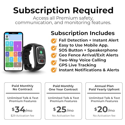 Seculife Medical Alert Smartband for Seniors — Alerts Go Direct to Family, No Call Center | Auto Fall Detection, GPS Tracking, Heart Rate Monitor, 2-Way Calling, SOS Button, Waterproof Wearable - color: Black