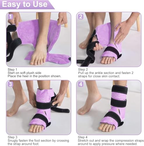 Relief Expert Ankle Ice Pack Wrap – Reusable Cold Gel Pack for Foot and Heel, Dual-Sided Design with Soft Plush Lining, Flexible Cold Compress for Achilles and Ankle Support, Pink - style: Purple-Pack 1