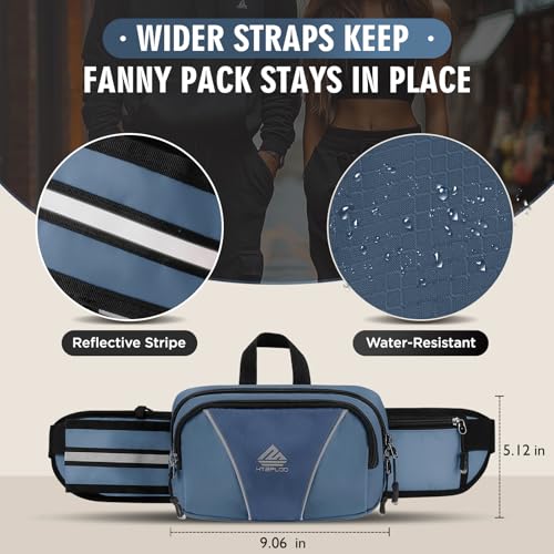 Fanny Pack for Men Women Waist Bag with Water Bottle Holder for Hiking, Travel,Dog Walking, Workout (Dark Blue) - color: Dark Blue