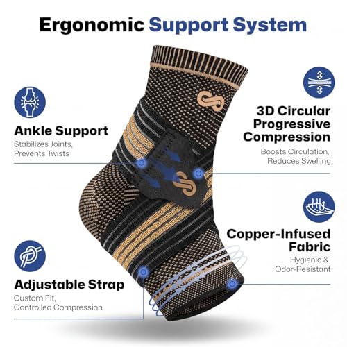 PAPLUS Ankle Brace for Women & Men, Copper Infused Foot Compression Sleeve - size: Large