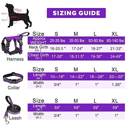WINSEE Pet Harness Collar and Leash Set, All-in-one Reflective Dog Harness No Pull with Adjustable Buckles for Puppies, Small, Medium, Large, and Extra-Large Dogs (Medium, Purple) - color: Purple, size: Medium