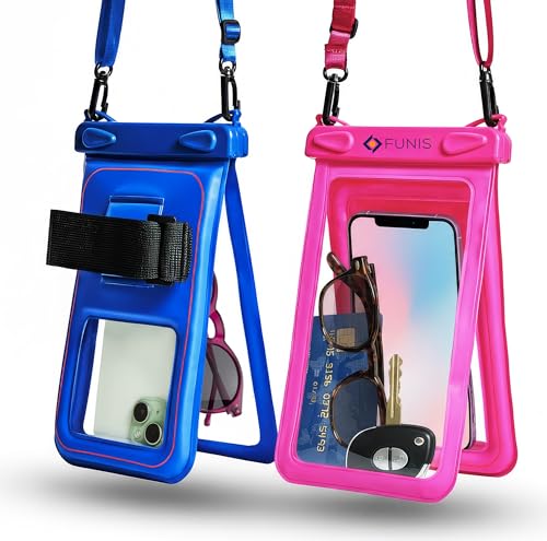 AQUAVAULT Floating Waterproof Phone Pouch, IPX8 Underwater, Large, 2 Pack - color: Blue and Pink