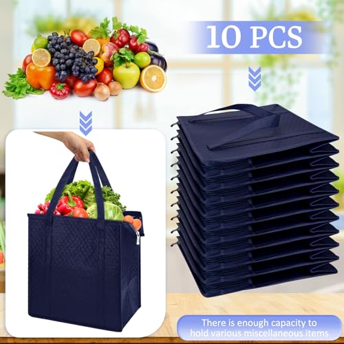 10 Pack Large 18L Insulated Grocery Bag Bulk Zippered, Navy Blue - color: Navy Blue