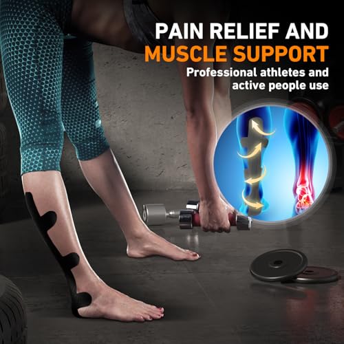 KTQUICK Precut Kinesiology Tape for Achilles Tendon,12PCS,20% Stronger,Black - color: Black