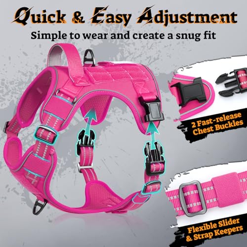 rabbitgoo Tactical Dog Harness for Small Dogs, No Pull Service Pet Vest - color: Rose Red, size: S(Chest:16.1"-31.5",Neck:15.4"-21.6",Back:7.1")