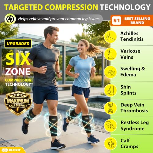BLITZU Calf Brace for Torn Muscle, Neoprene Compression Wrap for Men Women - color: Black XXL
