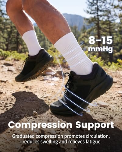 3 Pairs Running Compression Socks for Men & Women Crew Socks with Cushion - color: Black+white+navy(3 Pairs), size: X-Large