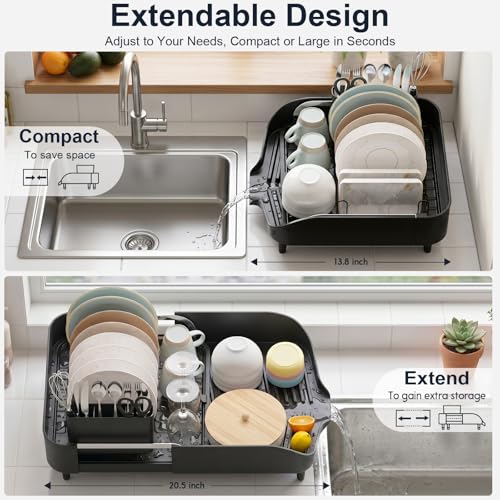 PULIDIKI Dish Drying Rack, Expandable Dish Rack for Kitchen Counter
