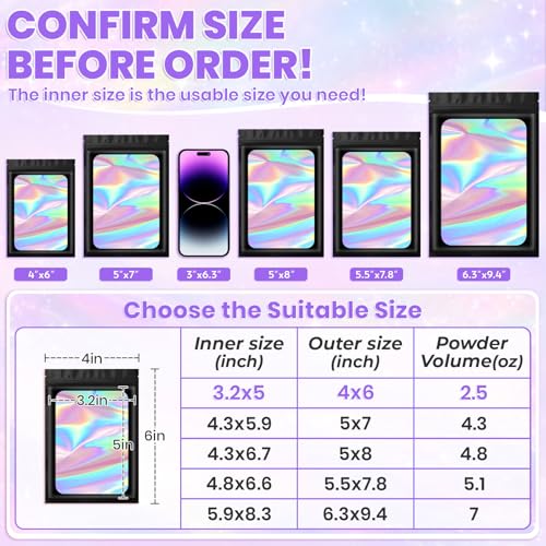 ANZNKU Holographic Mylar Bags 4x6 Black Resealable 50PCS Candy Goodie Bags - color: Holographic Black, size: 4x6 Inch