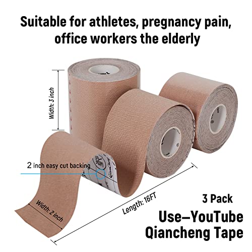 Kinesiology Tape Pro Synthetic Athletic Tape with Portable Box - 3 Rolls Sports Tape 16 FT for Ankle Wrist Knee Elbow Shoulder Muscles