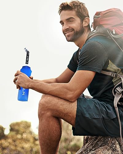 WRELS TPU Running Water Bottle with Straw for Hydration Vest Pack BPA-Free - color: 500ml*2 Dark blue+straw*2