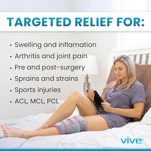 Vive Knee Ice Pack Wrap - Cold/Hot Gel Compression Brace for Pain Relief - color: Gray & Pink