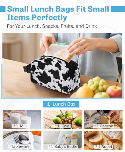 Small Insulated Lunch Bag: Reusable Small Lunch Box, Mini Soft Cooler Bag - color: Cow Print
