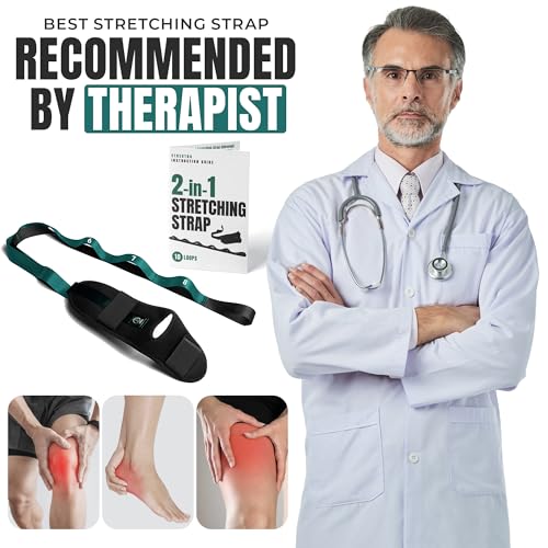 Stretch Strap with Loops Physical Therapy - Full Body Exercise Straps for Stretching with Detachable Foot - Leg & Calf Stretcher for Plantar Fasciitis, Physical Therapy, Pain Relief, and Flexibility - color: Forest Green