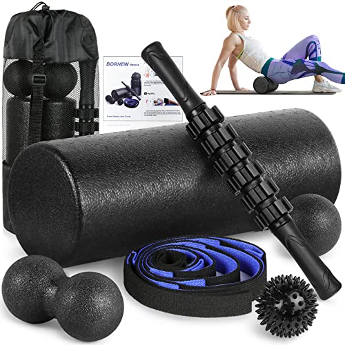 Foam Roller Set - High Density Back Roller, Muscle Roller Stick - color: Black 16.5-inch