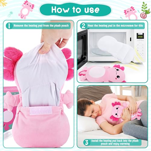 Pink Axolotl Microwave Heating Pad for Cramps Period & Pain Relief - style: Pink Axolotl