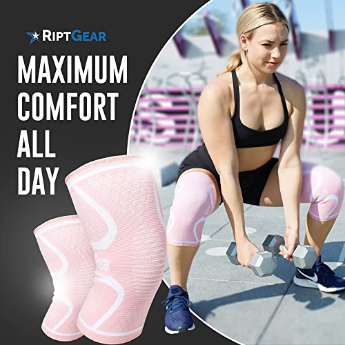 Knee Compression Sleeve | Non-Slip Knee Brace for Running & Weightlifting - color: Pink, size: Medium (Pack of 2)