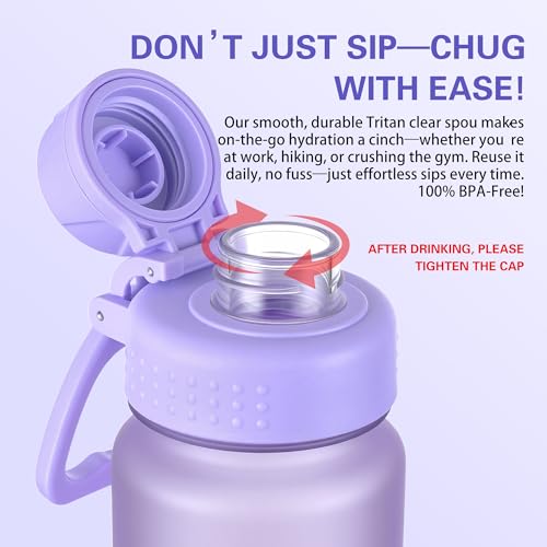 OLDLEY 32oz Frosted Clear Water Bottle, BPA-Free Tritan Plastic Reusable Water Bottle with Fast-Flow Spout Lid, Wide Mouth Leakproof Sports Drinking Bottle for Gym, School, Office, Travel,Amethyst - color: Amethyst