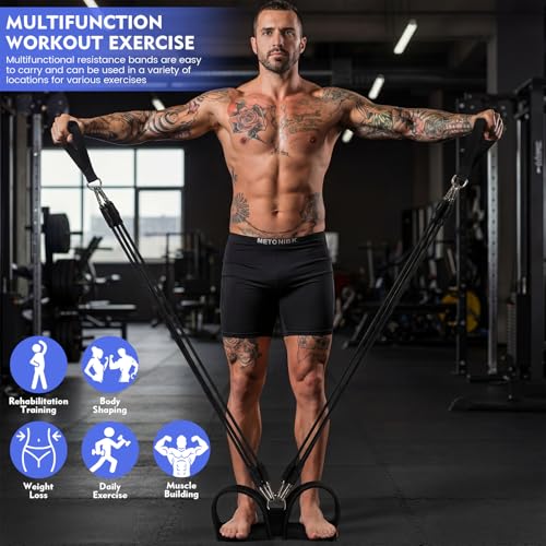 Arrowbash Upgrade 6 Tubes Foot Pedal Resistance Band Adjustable Pedal Puller Resistance Band with Handle Multifunction Fitness Bands for Men Women Abdomen Arm Leg Stretching - color: Black, size: 150 Lbs