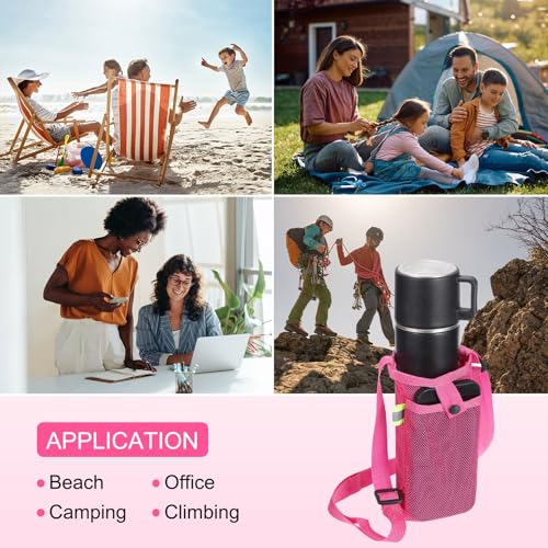 Uxcell Water Bottle Holder With Adjustable Shoulder Strap, Carrier Bag, Mesh Crossbody Carrier With Pocket for Sports, Hiking, Walking, Travel - color: Rose Red