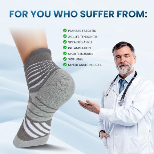 IRAMY Compression Ankle Support Crew Socks Men Women Wicking Plantar Fasciitis Relief Running Hiking Socks 3 Pairs - color: Black-6 Packs-0, size: Large