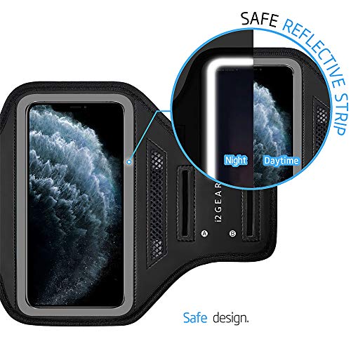 Cell Phone Armband Case for iPhone 16, 15, 14, 13 with Adjustable Band & Key Holder for Running, Exercise and Recreation (Black)