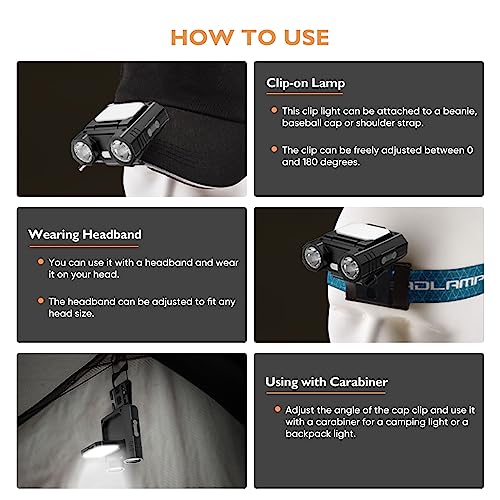 LED Hat Clip Light 400 Lumen Rechargeable Clip on Cap Lights with Motion Sensor, 180° Adjustable Hands Free Hat Flashlight Headlamp for Camping, Fishing, Hiking, Running