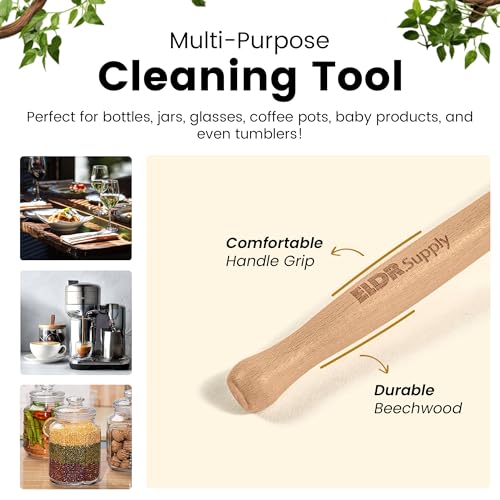 ELDR Supply Bottle Brush, 14in Extra Long German Beechwood Handle, Strong Hemp Bristles, Zero Waste, Cleans and Scrubs Hard to Reach Wide Mouth Jars, Glasses, and Tumblers - size: tall